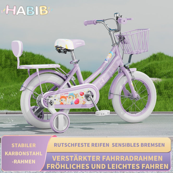 Habib Gruppe Mädchenfahrrad Komplettset | 12, 14, 16 Zoll | Inkl. Luftpumpe & 6 - teiligem Schutz - Set | Karbonstahlrahmen & Duales Bremssystem | Mitwachsend & sicher für Mädchen 3 - 8 Jahre - Europebazar