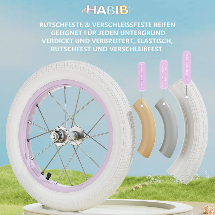 Habib Gruppe Mädchenfahrrad Komplettset | 12, 14, 16 Zoll | Inkl. Luftpumpe & 6 - teiligem Schutz - Set | Karbonstahlrahmen & Duales Bremssystem | Mitwachsend & sicher für Mädchen 3 - 8 Jahre - Europebazar