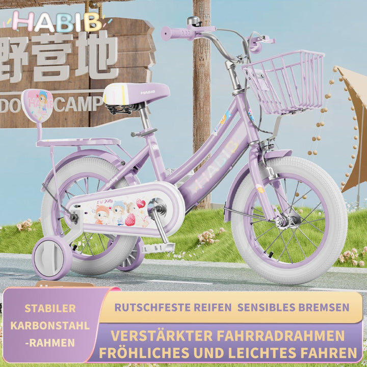 Habib Gruppe Mädchenfahrrad Komplettset | 12, 14, 16 Zoll | Inkl. Luftpumpe & 6 - teiligem Schutz - Set | Karbonstahlrahmen & Duales Bremssystem | Mitwachsend & sicher für Mädchen 3 - 8 Jahre - Europebazar
