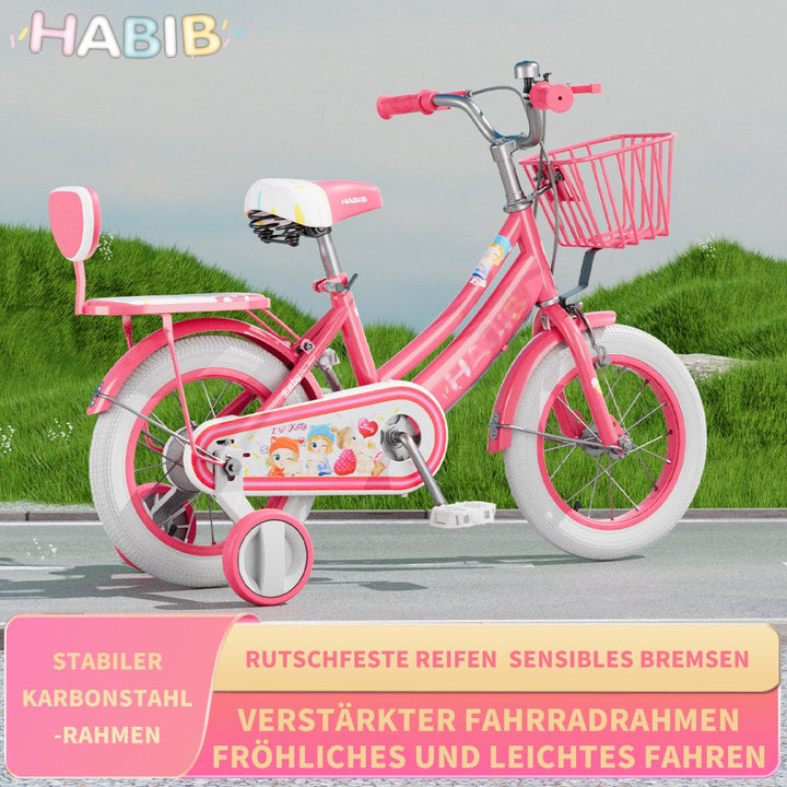 Habib Gruppe Mädchenfahrrad Komplettset | 12, 14, 16 Zoll | Inkl. Luftpumpe & 6 - teiligem Schutz - Set | Karbonstahlrahmen & Duales Bremssystem | Mitwachsend & sicher für Mädchen 3 - 8 Jahre - Europebazar