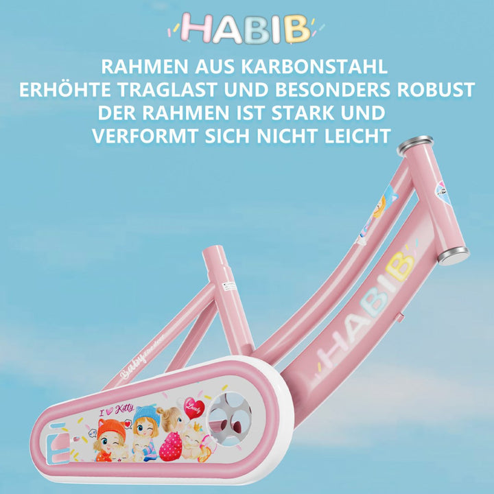 Habib Gruppe Mädchenfahrrad Komplettset | 12, 14, 16 Zoll | Inkl. Luftpumpe & 6 - teiligem Schutz - Set | Karbonstahlrahmen & Duales Bremssystem | Mitwachsend & sicher für Mädchen 3 - 8 Jahre - Europebazar