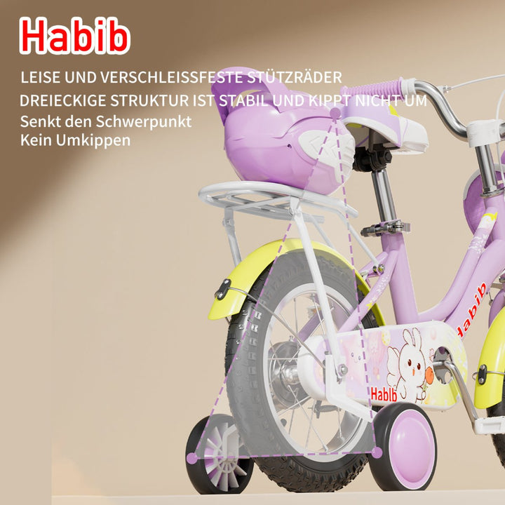 Habib Gruppe Prinzessin Fahrrad 12" 14" 16" | Komplett - Set mit Korb & Box - Europebazar