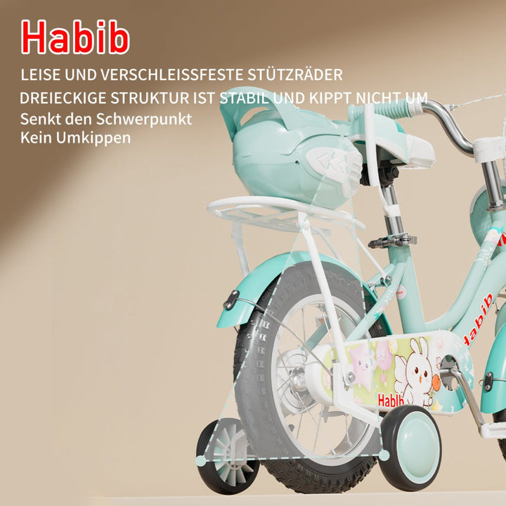 Habib Gruppe Prinzessin Fahrrad 12" 14" 16" | Komplett - Set mit Korb & Box - Europebazar