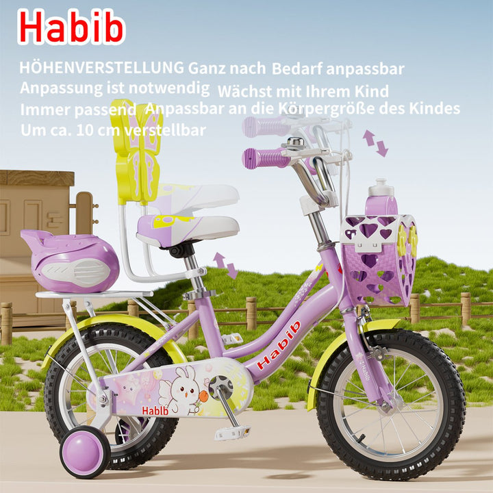Habib Gruppe Prinzessin Fahrrad 12" 14" 16" | Komplett - Set mit Korb & Box - Europebazar
