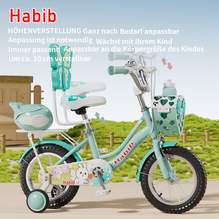Habib Gruppe Prinzessin Fahrrad 12" 14" 16" | Komplett - Set mit Korb & Box - Europebazar