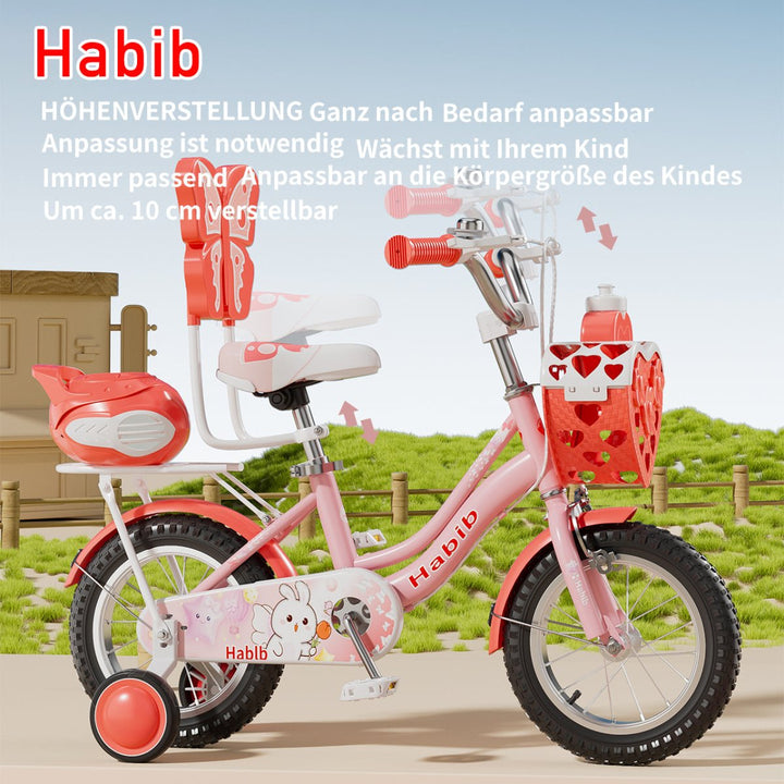 Habib Gruppe Prinzessin Fahrrad 12" 14" 16" | Komplett - Set mit Korb & Box - Europebazar