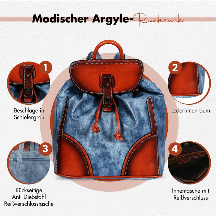 Leder frauenrucksack mit verstellbarem Schultergurt - Europebazar