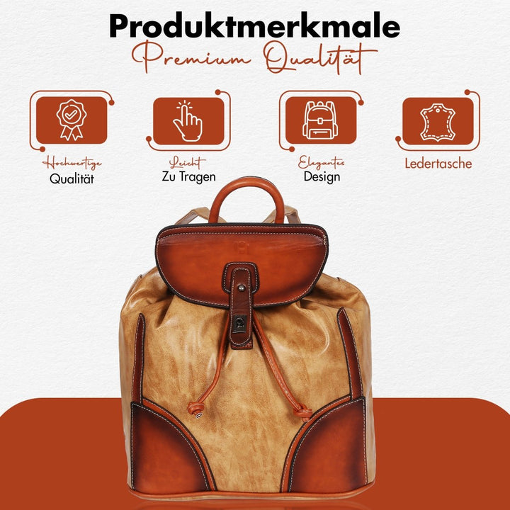 Leder frauenrucksack mit verstellbarem Schultergurt - Europebazar