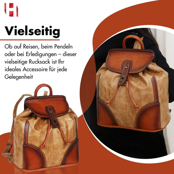 Leder frauenrucksack mit verstellbarem Schultergurt - Europebazar