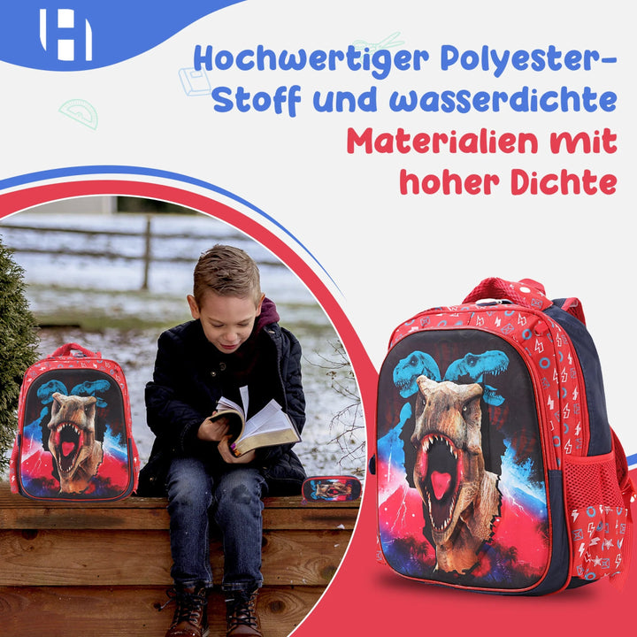 Schulrucksack Jungs - Roter Dinosaurier - Europebazar