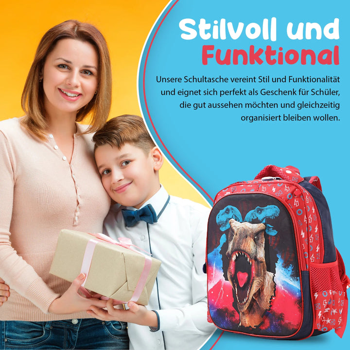 Schulrucksack Jungs - Roter Dinosaurier - Europebazar