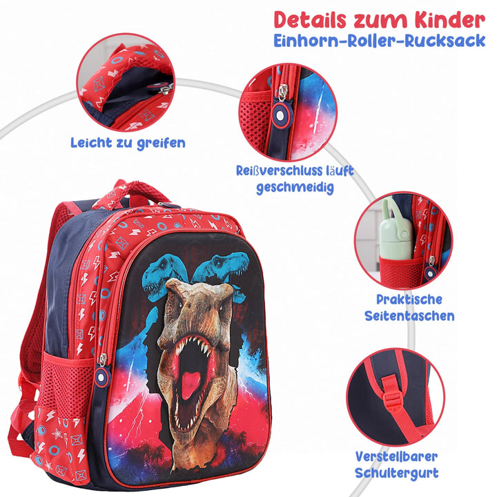 Schulrucksack Jungs - Roter Dinosaurier - Europebazar