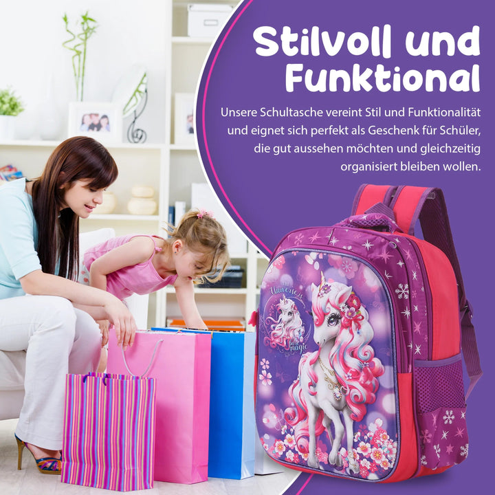 Schulrucksack Mädchen - Rosa Einhorn - Europebazar