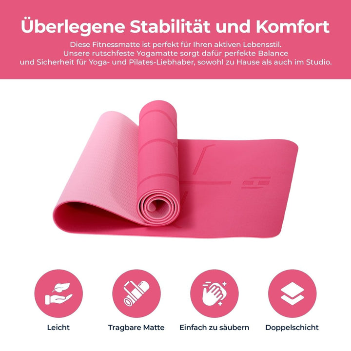 Yogamatte Rutschfest 183x61 cm - Ökologische Sportmatte für Fitness & Gymnastik - Europebazar