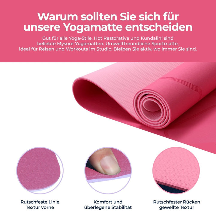 Yogamatte Rutschfest 183x61 cm - Ökologische Sportmatte für Fitness & Gymnastik - Europebazar