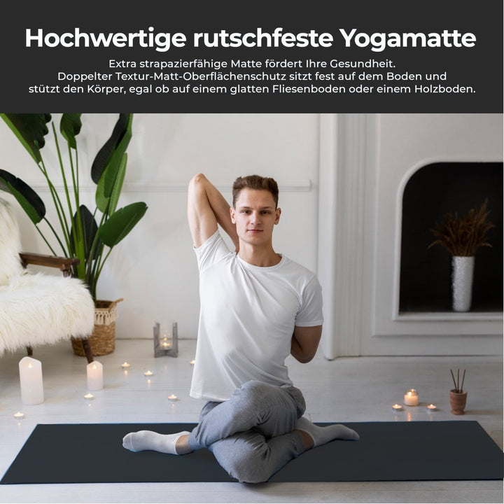 Yogamatte Rutschfest 183x61 cm - Ökologische Sportmatte für Fitness & Gymnastik - Europebazar