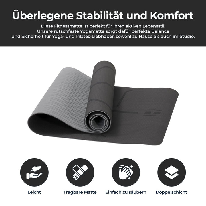 Yogamatte Rutschfest 183x61 cm - Ökologische Sportmatte für Fitness & Gymnastik - Europebazar