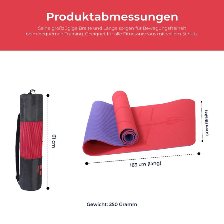 Yogamatte Rutschfest 183x61 cm - Ökologische Sportmatte für Fitness & Gymnastik - Europebazar