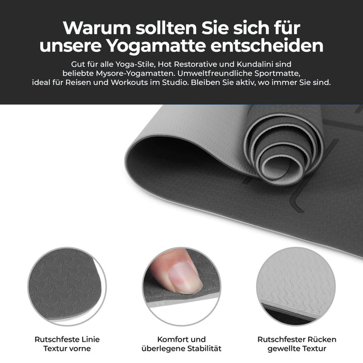 Yogamatte Rutschfest 183x61 cm - Ökologische Sportmatte für Fitness & Gymnastik - Europebazar