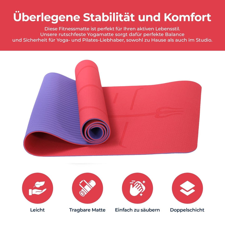 Yogamatte Rutschfest 183x61 cm - Ökologische Sportmatte für Fitness & Gymnastik - Europebazar