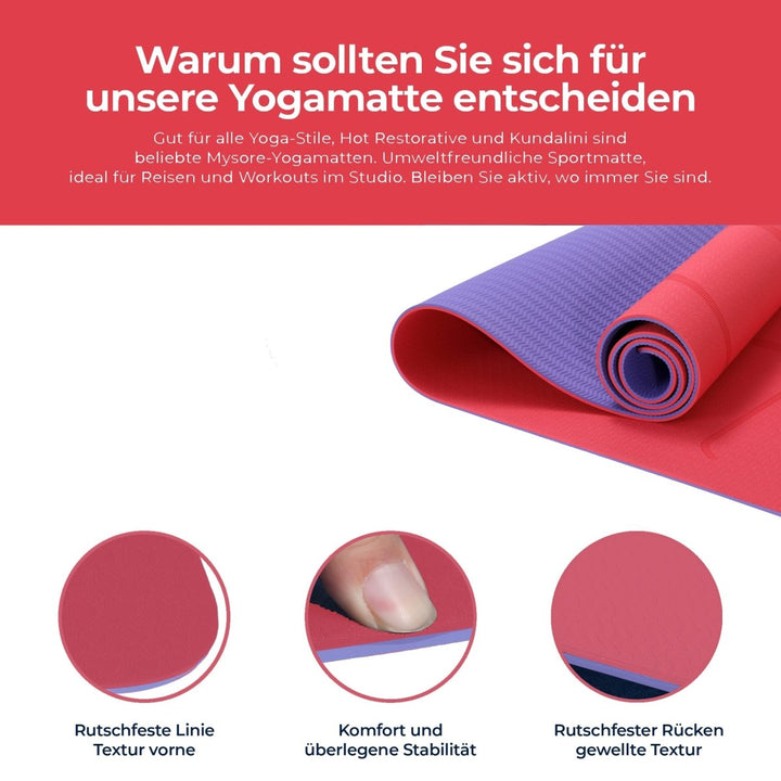 Yogamatte Rutschfest 183x61 cm - Ökologische Sportmatte für Fitness & Gymnastik - Europebazar